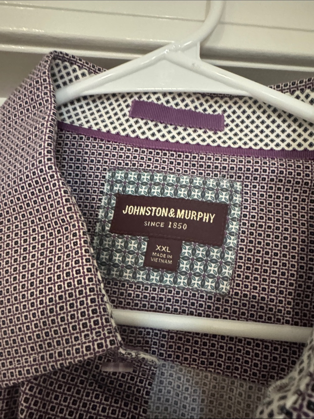 Johnston & Murphy Charcoal Plaid Button-Down and Purple Micro-Pattern Shirt - Picture 7 of 9